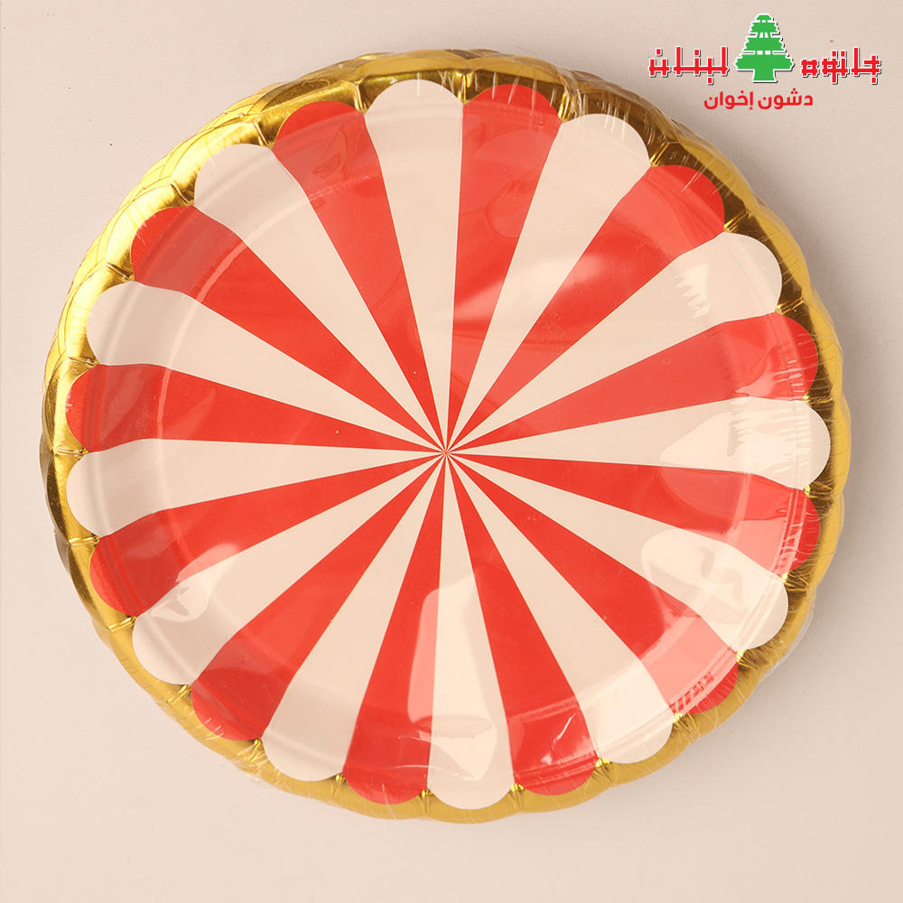 صحون عدد ٧ لون ابيض واحمر
